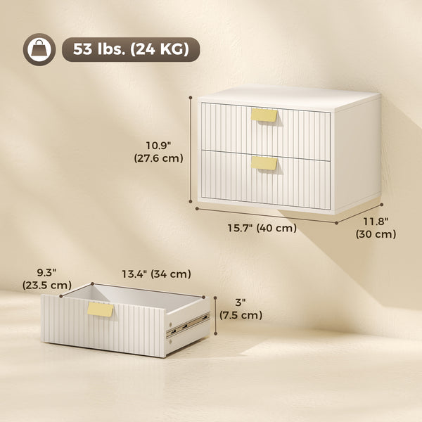 Ensemble de 2 tables de chevet flottantes avec 2 tiroirs chacune, blanc