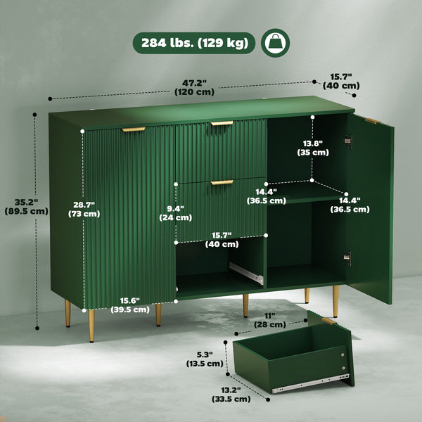 Meuble de rangement de cuisine moderne avec 3 tiroirs et étagères réglables, vert