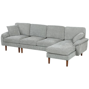 Modern Sectional Sofa with Removable Chaise, Cushions and Wooden Legs for Living Room, Gray