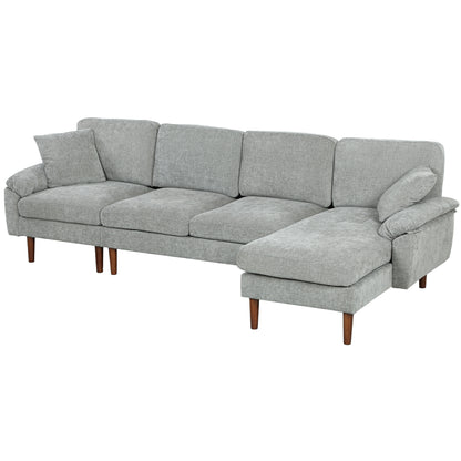 Modern Sectional Sofa with Removable Chaise, Cushions and Wooden Legs for Living Room, Gray