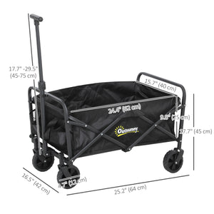 Chariot de jardin pliable avec roues universelles et poignée réglable, noir.