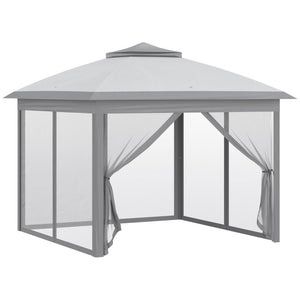 11' x 11' Pop Up Gazebo, Double Roof Foldable Height Adjustable Canopy Tent with Mesh Sidewalls, Carrying Bag, Grey