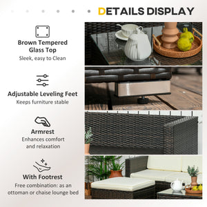 Ensemble de mobilier de jardin  3 pièces avec coussins, table basse en verre et pieds réglables, blanc crème