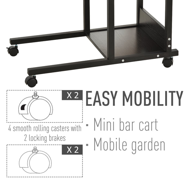 Bureau debout mobile à hauteur réglable avec roulettes, noir