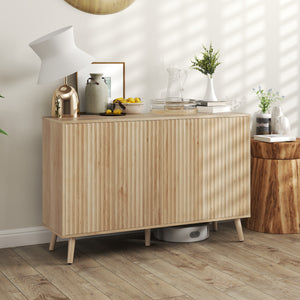 Buffet avec rangement, style moderne, à pieds cannelés et étagères réglables, bois naturel