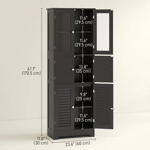 Meuble de salle de bain autoportant avec portes vitrées, noir