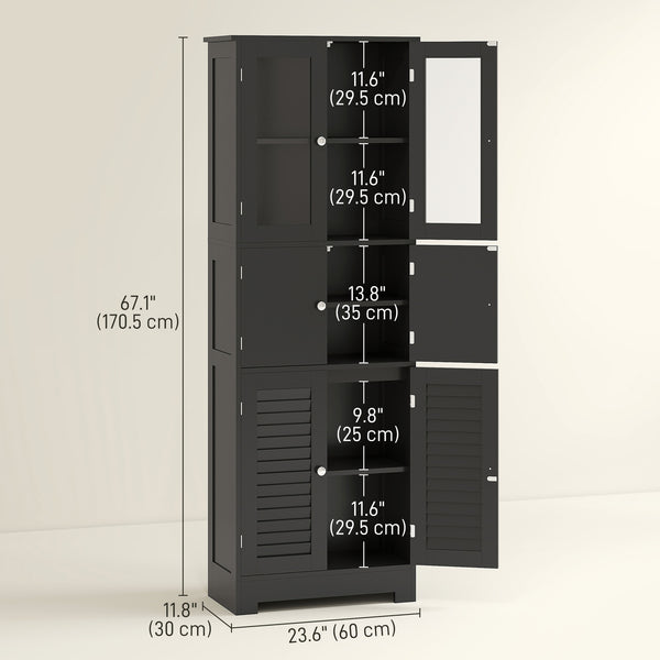 Meuble de salle de bain autoportant avec portes vitrées, noir
