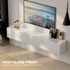 Floating TV Stand for TVs up to 75 Inch, 70.9" TV Cabinet, Entertainment Center with 2 Flip Doors, High Gloss White