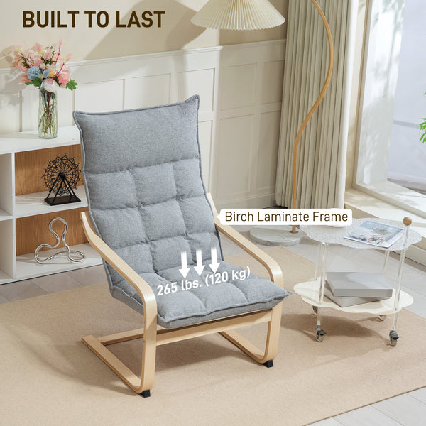 Fauteuil moderne rembourré avec pieds et accoudoirs incurvés, gris clair