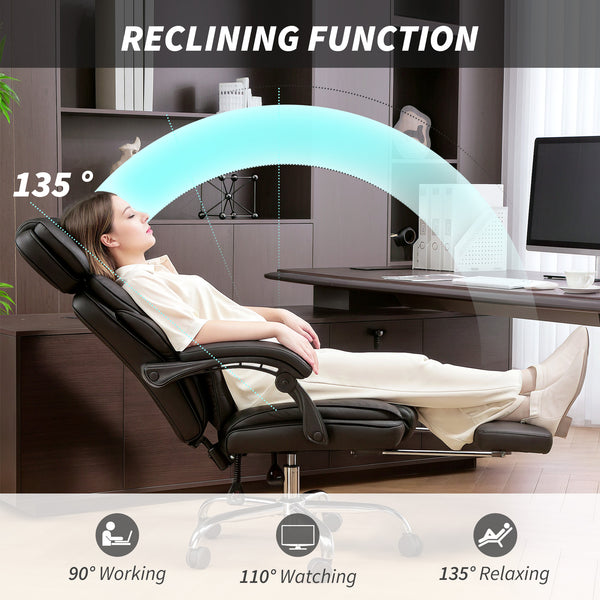 Chaise de bureau en similicuir, inclinable avec repose-pieds, appui-tête réglable, soutien lombaire, roulettes pivotantes, noir