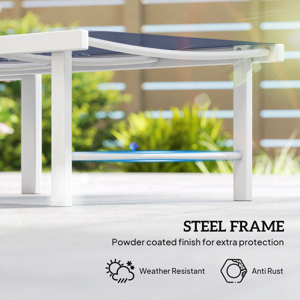 Outdoor Lounge Chair, 5-Position Reclining Outdoor Chaise Lounge Tanning Chair with Mesh Seat, Dark Blue