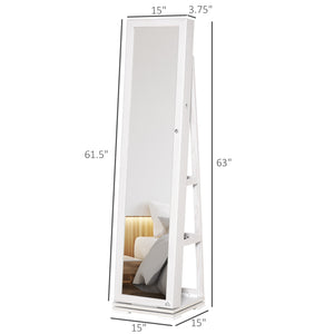 Armoire à bijoux pivotante à 360°, verrouillable, avec miroir intégré, blanc