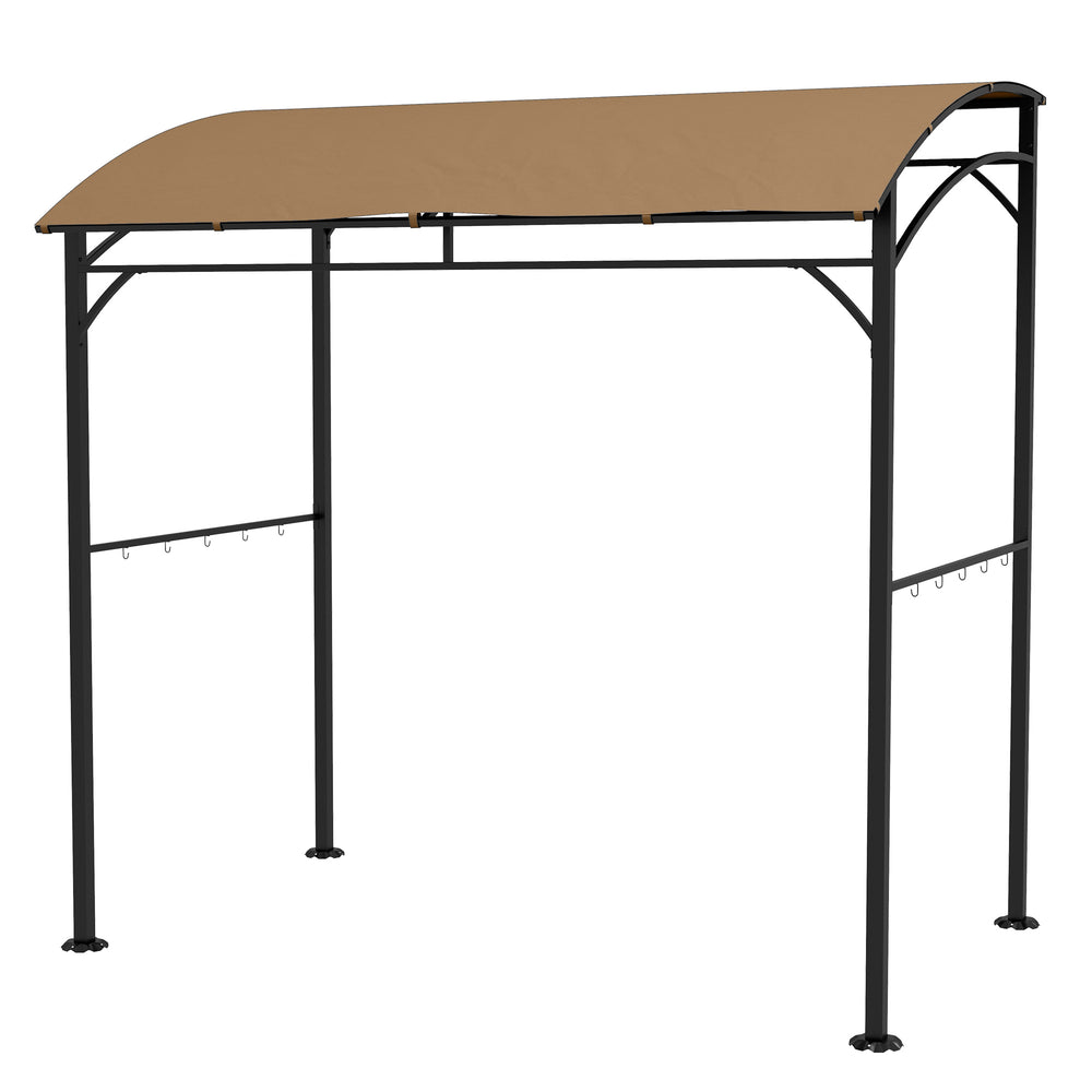 7' x 5' Garden Grill Canopy, BBQ Grill Gazebo Tent with Steel Frame and Hooks, Outdoor Sun Shade, Dark Brown