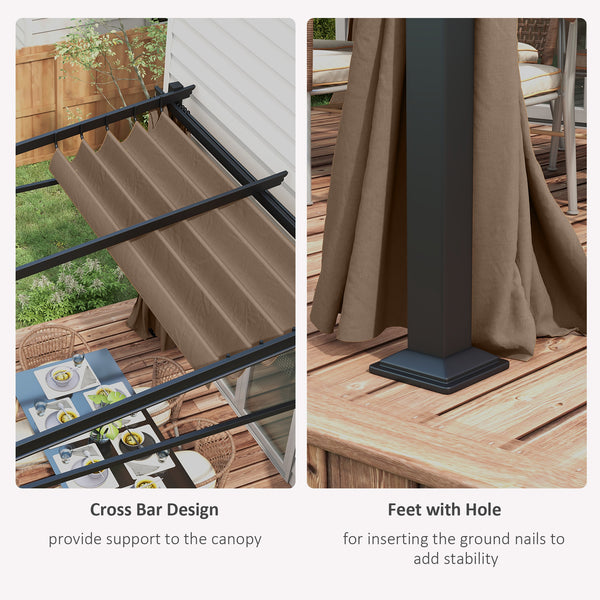 Pergola métallique 10 x 10 avec toit coulissant et rétractable, couleur café