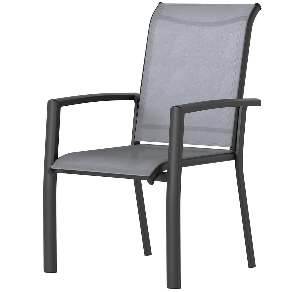 Stackable Patio Chairs Set of 4, Outdoor Dining Chairs with All Weather Breathable Mesh and Armrests, Grey