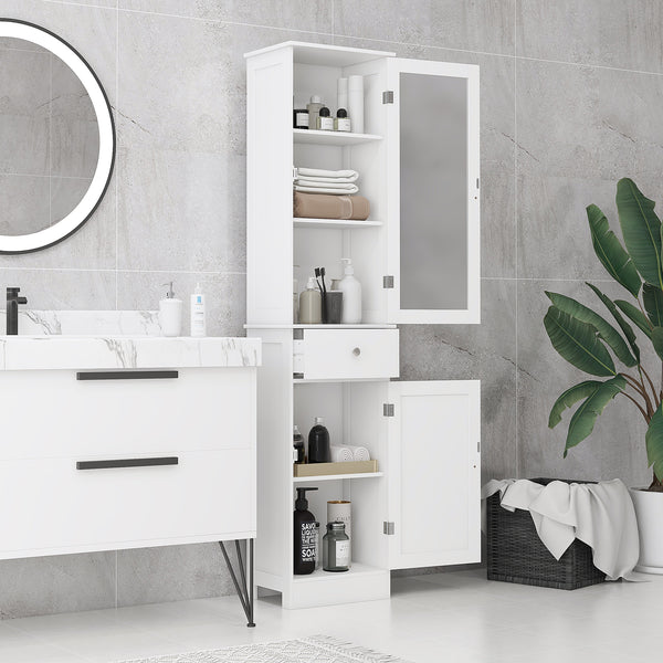 Tall Bathroom Cabinet with Drawers, 2 Doors, and Adjustable Shelves, White