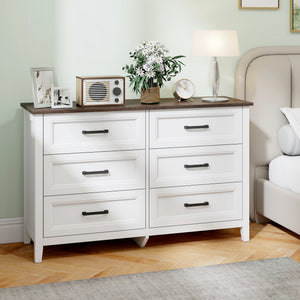 Commode large avec 6 tiroirs, commode de rangement, blanc