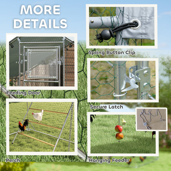 Enclos à poules en métal grand format avec housse imperméable et résistante aux UV