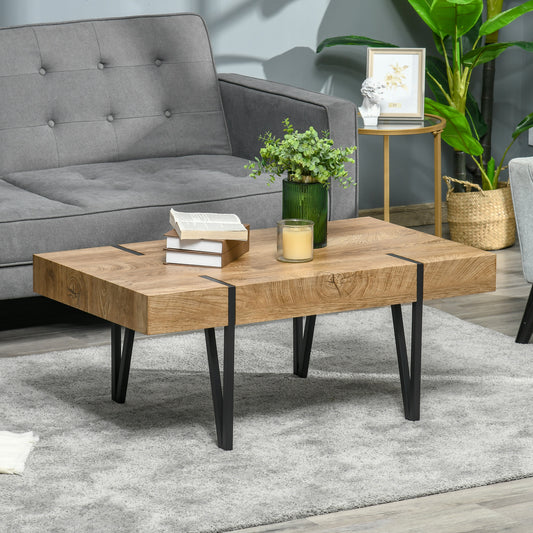 HOMCOM Rustic Coffee Table, Natural Rectangular Center Table with Steel Hairpin Legs for Living Room