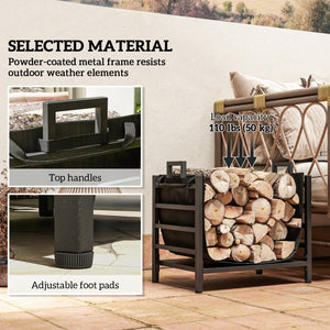 Heavy Duty Black Steel Log Rack with Carry Bag