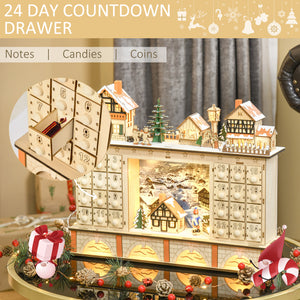 Calendrier de l'Avent de Noël en bois naturel