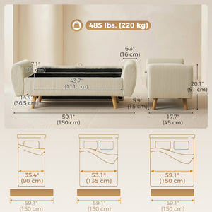 Banc de rangement 59 po en velours côtelé, beige