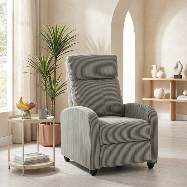Fauteuil inclinable en velours côtelé avec assise rembourrée, idéal pour le salon, gris
