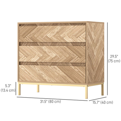 Commode de chambre avec système anti-basculement à 3 tiroirs pour salon, couloir, bois naturel