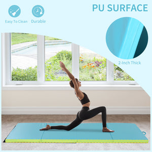 Tapis de gymnastique pliable de 1,22 m x 2,42 m x 5,1 cm avec poignées de transport, bleu clair