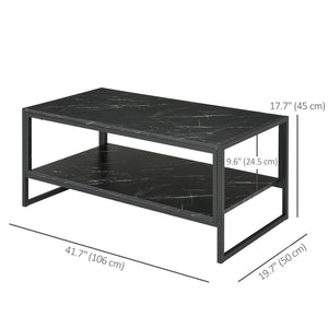 Table basse à 2 niveaux avec étagère de rangement noir