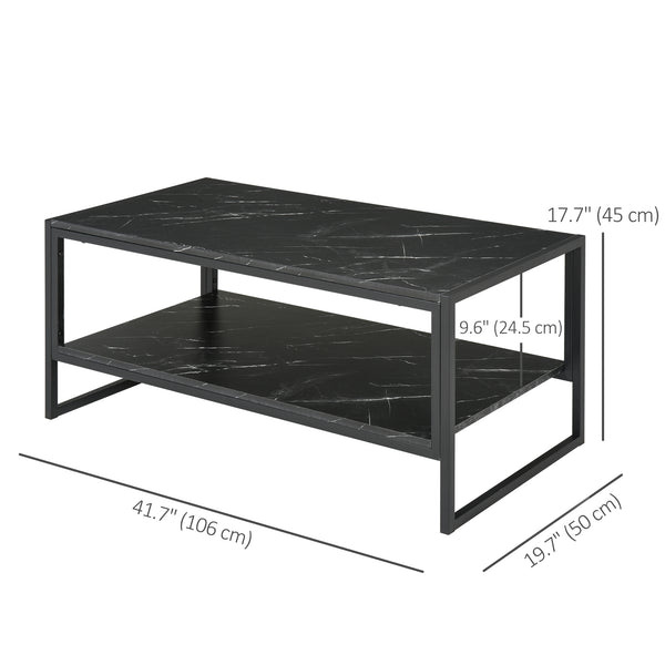 Table basse à 2 niveaux avec étagère de rangement noir