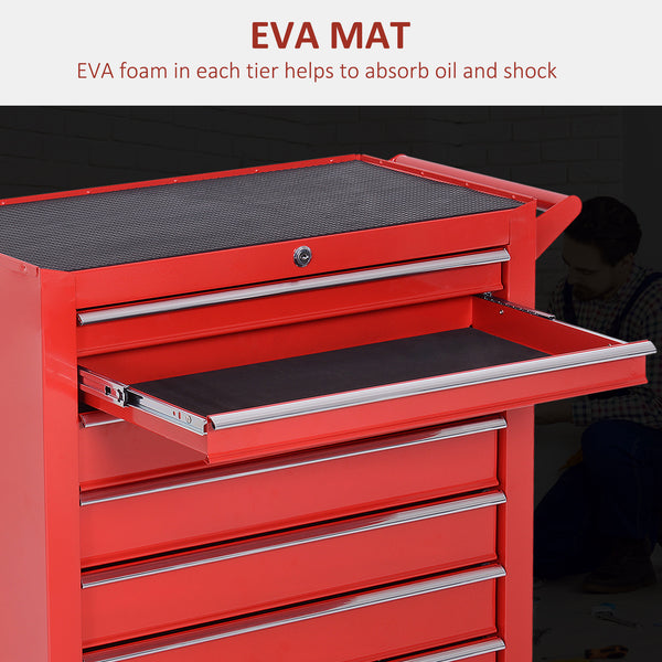 Lockable tool chest (2-piece set): 7-drawer cabinet, 4-drawer tool chest with handle, red