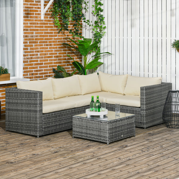 3-piece woven rattan furniture set with loveseat, coffee table and cushions, beige