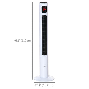 Ventilateur tour autonome 3 vitesses, minuterie 12 h, panneau de capteur LED, télécommande, blanc