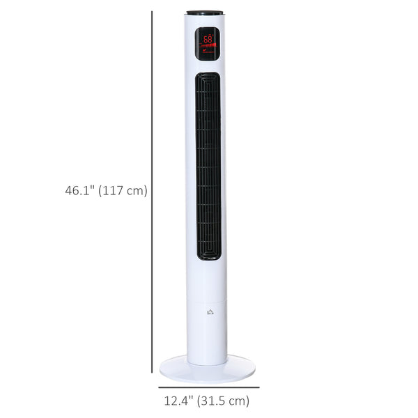 Ventilateur tour autonome 3 vitesses, minuterie 12 h, panneau de capteur LED, télécommande, blanc