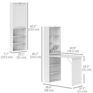 Bureau convertible pliable avec tableau blanc et étagère latérale, blanc