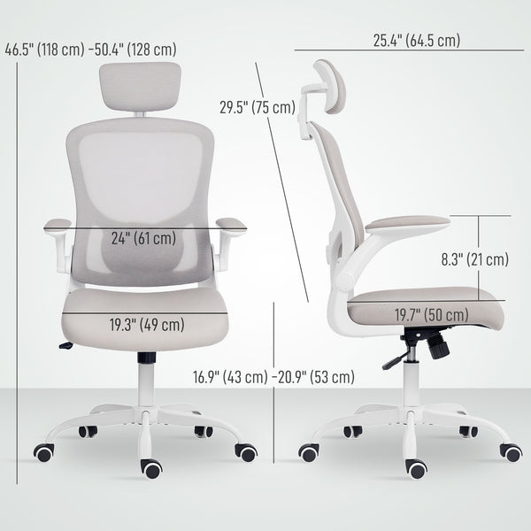 Ergonomic mesh office chair with headrest and lumbar support, grey