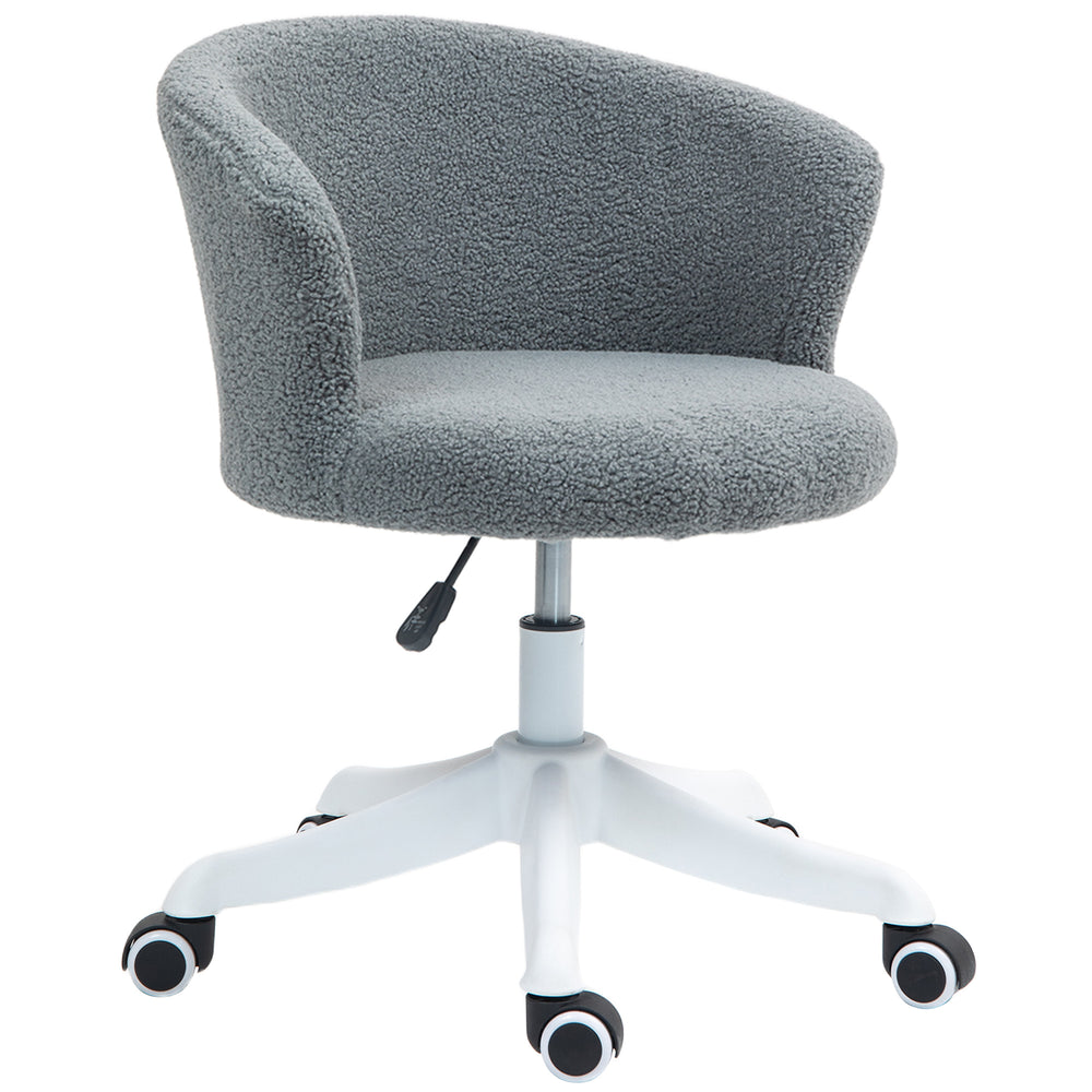 Chaise de bureau moelleuse grise avec dossier moyen, hauteur réglable et roulettes pivotantes, parfaite pour un espace de travail à domicile confortable et moderne

