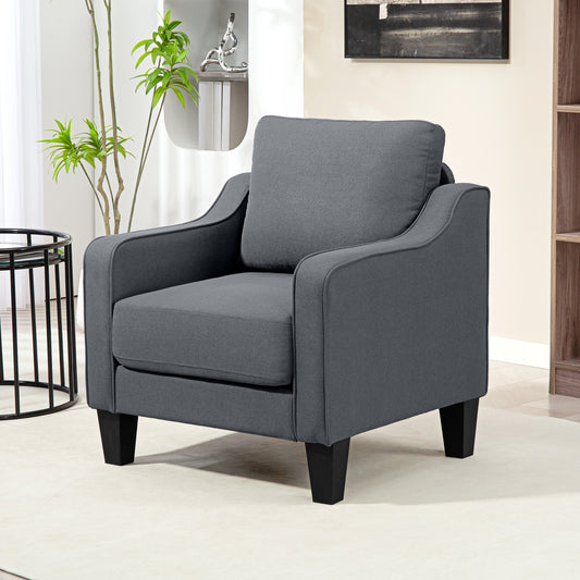 Fauteuil d'appoint moderne avec ressorts ensachés, revêtement en lin, rembourrage épais, gris anthracite