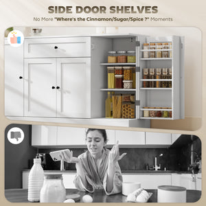 Modern kitchen storage cabinet with drawer, adjustable shelves with door supports, white
