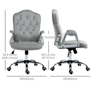 Chaise de bureau en velours avec roulettes pivotantes, grise