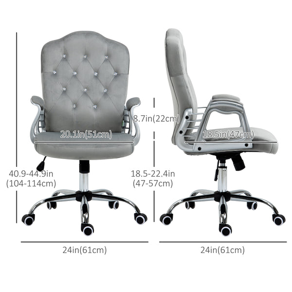Chaise de bureau en velours avec roulettes pivotantes, grise