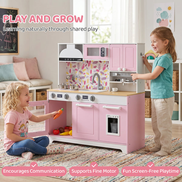 Cuisine de jeu pour enfant avec machine à café, distributeur de glaçons et accessoires, rose