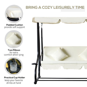 Balancelle 3 places convertible en lit rembourré avec auvent et oreiller