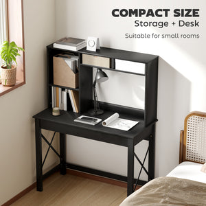 Computer desk with shelf, storage and open compartments, black
