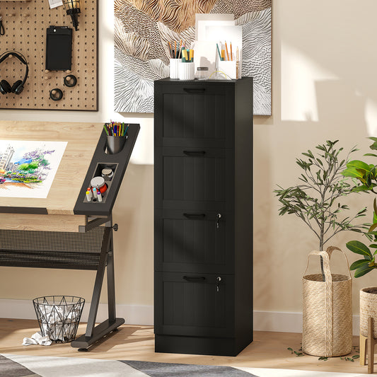 Classeur HOMCOM 4 tiroirs avec serrure, armoire de rangement de bureau avec barres de suspension réglables pour dossiers format A4, noir