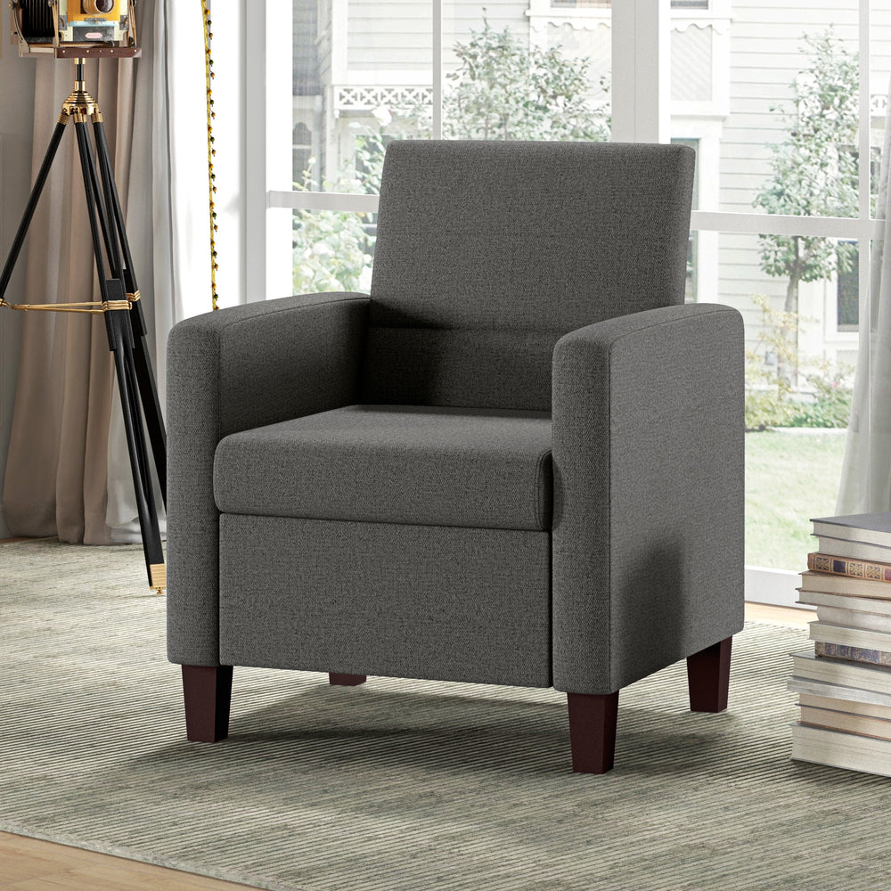 Fauteuil en tissu avec coussin d'assise et patins antidérapants, gris foncé