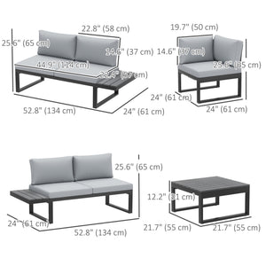 Ensemble de mobilier de jardin 4 pièces, canapé d'angle inclinable 5 positions, gris