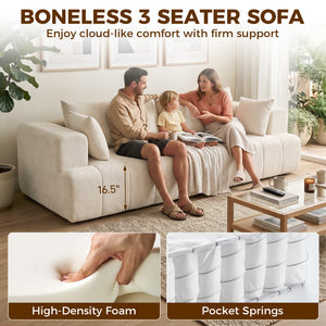 Canapé nuage en chenille sans os avec coussin à ressorts épais, assise large et profonde, larges accoudoirs, beige