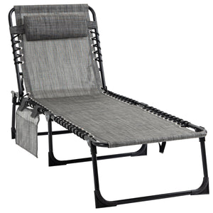 Chaise longue pliante avec dossier réglable et coussin amovible, gris chiné